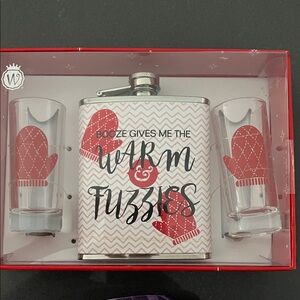 Warm & Fuzzies Flask and Shot Glass Set - Red Mittens